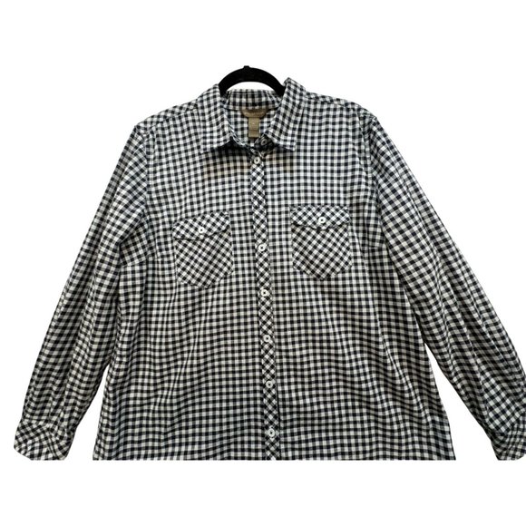 Bit & Bridle Womens Checkered Long Sleeve Button-Up Shirt XL Dary Navy & White C - Picture 4 of 13